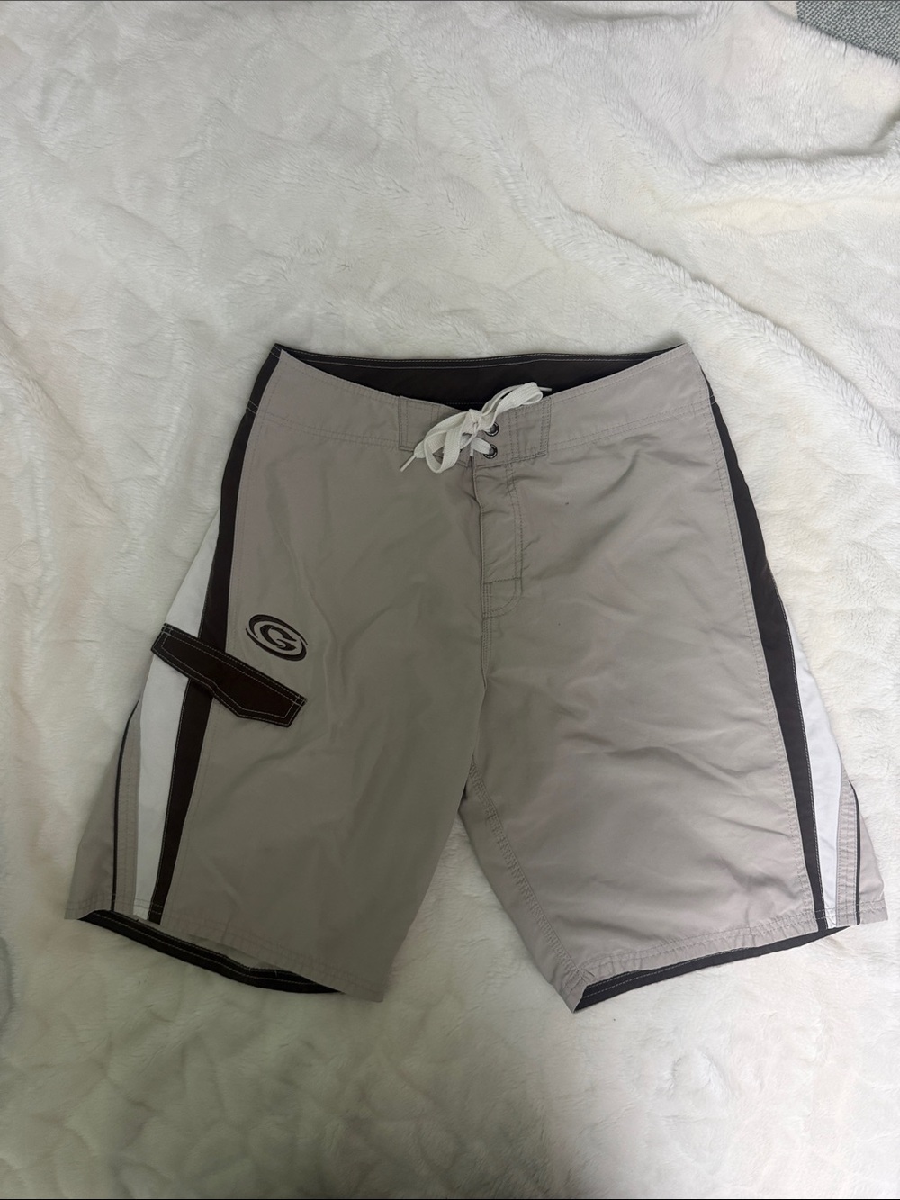 Men's Tan Swim Board Shorts with Dark Trim